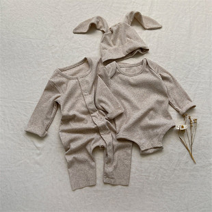男女宝宝秋季可爱棉线连身衣帽子两件式套装婴儿包屁哈衣爬服睡衣
