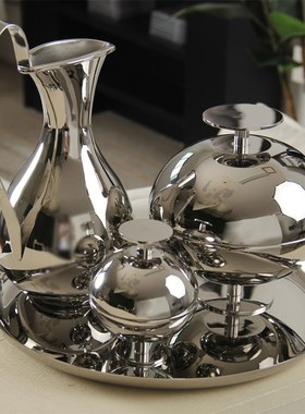 样板房售楼部水吧台接待处餐桌餐边柜不锈钢金属装饰组合摆件