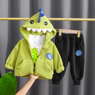 男宝宝冬装加绒外套一周岁11九7个月婴儿衣服冬款两件式男孩套装