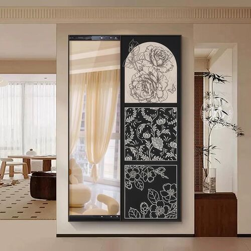 法式中古风入户玄关全身镜装饰画客厅穿衣镜全身隐藏式高级感壁画