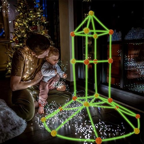 158件套幼儿园儿童搭建夜光帐篷堡垒游戏拼插拼接积木亲子互动益