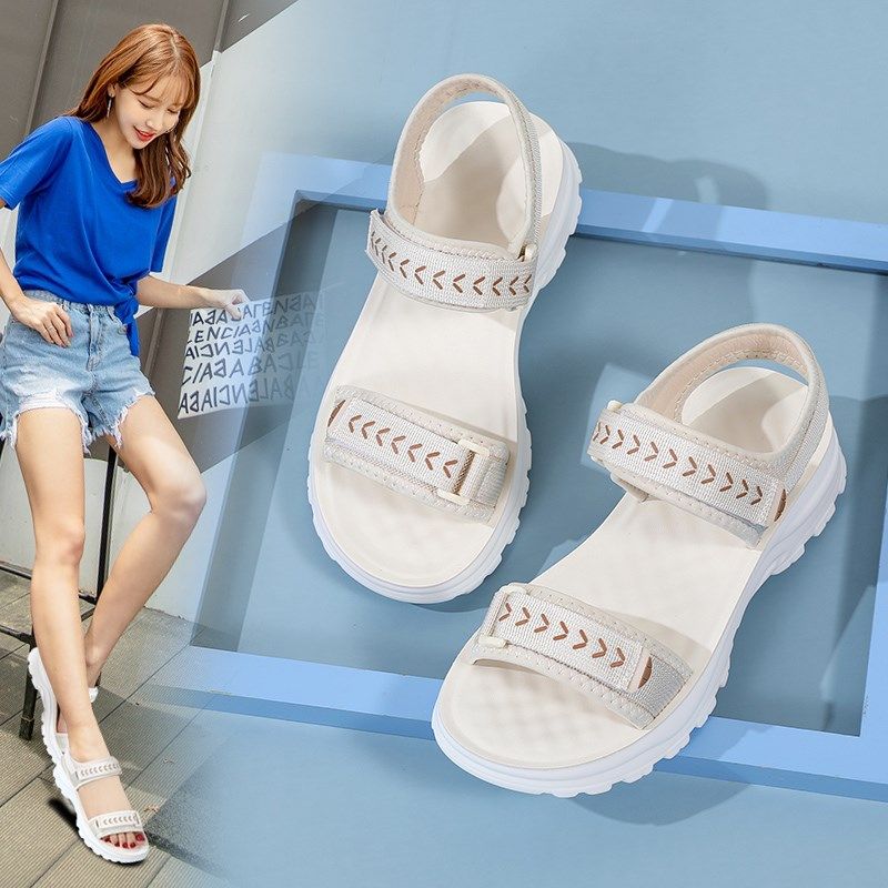 夏季女士凉鞋厚底防滑轻便休闲运动鞋百搭爆款沙滩鞋魔术贴女鞋