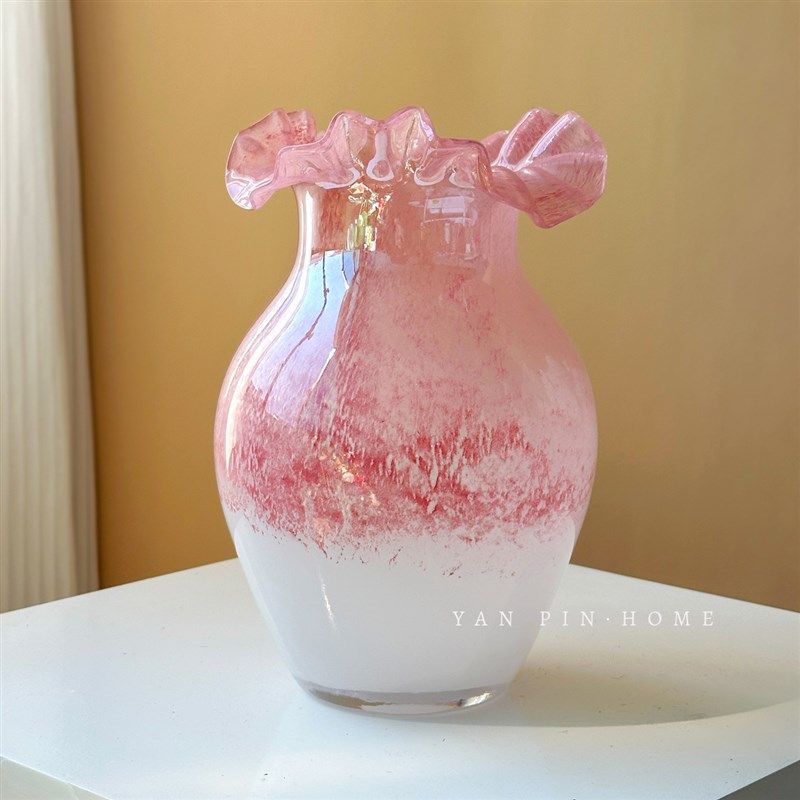 好看的琉璃花瓶粉色渐变复古法式芬顿高级感艺术插花摆件乔迁礼物,家居饰品,花瓶,淘宝优惠券,粉丝福利购,淘宝优惠卷