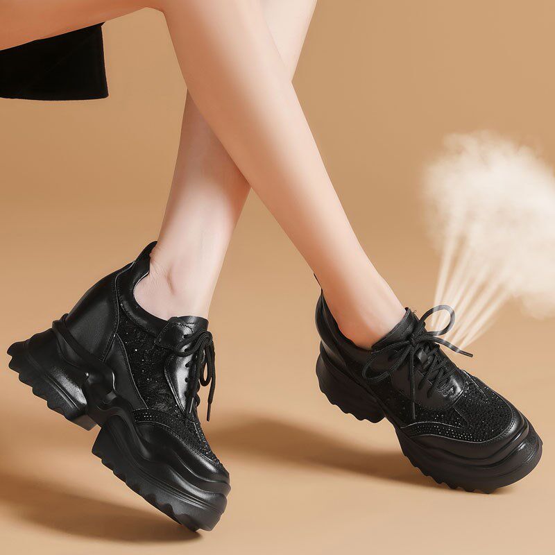 夏季透气网布10cm内增高老爹鞋女款小个子水钻高跟运动厚底松糕鞋