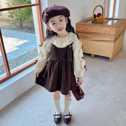 女童秋季裙子套装女宝宝森系洋气背带裙2024新款儿童春秋连衣裙潮