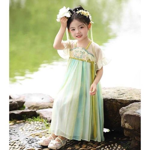 女童汉服夏季新款小女孩中国风连衣裙女宝古风襦裙荷叶短袖透气