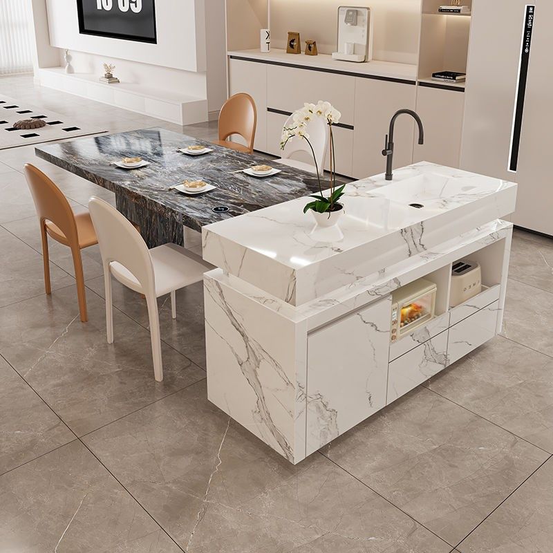 奶油风大户型岩板岛台餐桌水槽一体可定制移动轻奢高端T字中导台,全屋定制,西厨岛台,淘宝优惠券,粉丝福利购,淘宝优惠卷