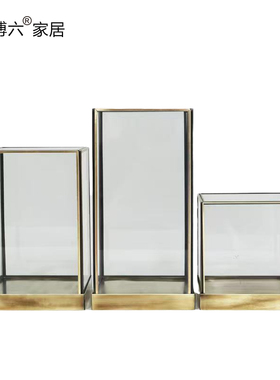 北欧景观玻璃罩几何透明摆件铜边套装 展示柜防尘罩样板房装饰
