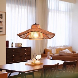 侘寂风吧台吊灯复古麻绳餐厅茶室民宿卧室床头灯中古禅意编织灯具