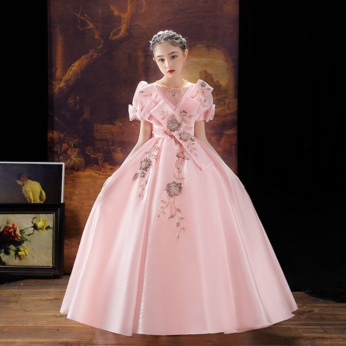 儿童晚礼服公主裙女童蓬蓬小花童婚纱模特走秀轻奢小众钢琴演出服