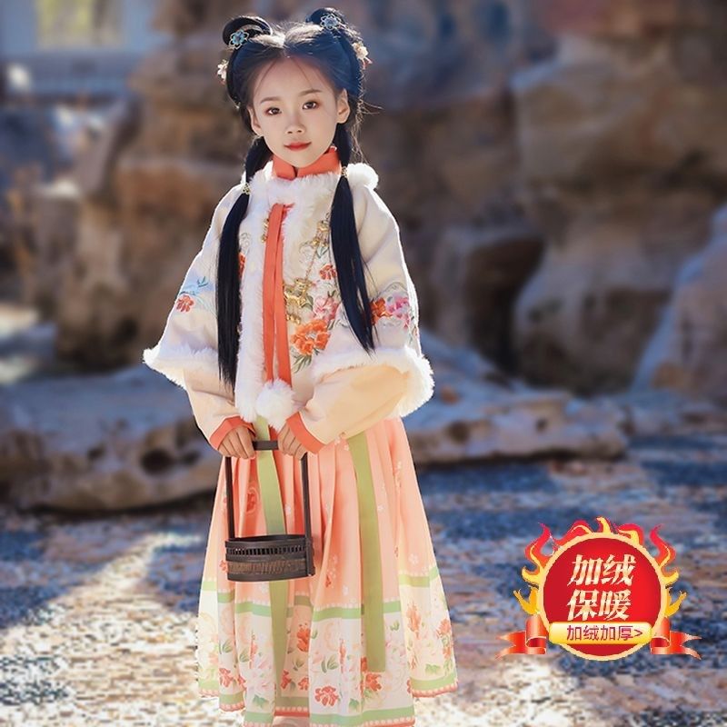 拜年服女童2024龙年秋冬款儿童加厚冬装中国风汉服加绒冬季连衣裙
