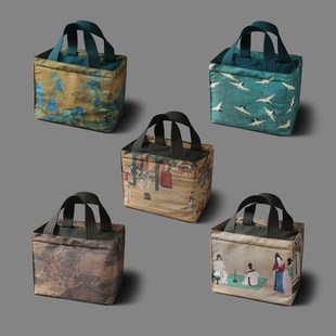 古画棉布收纳旅行包茶叶罐茶杯茶具布袋茶壶提手大布包