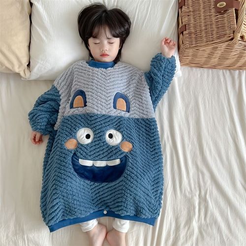 秋冬新款女童加厚卡通宽松睡袋防踢被法兰绒男童连身暗扣睡衣睡裙