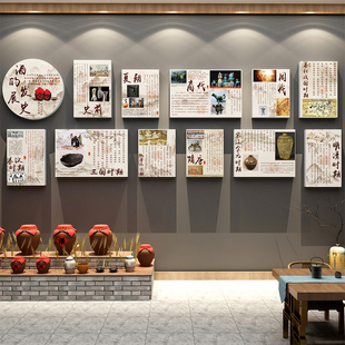 网红小酒馆墙面装 饰品文化发展史背场景墙贴白散酒坊厂告海报壁画