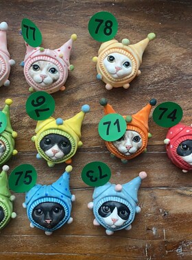 德文手绘陶瓷冰箱贴无 毛猫帽子宠物衣服陶瓷项链手工DIY陶瓷饰品