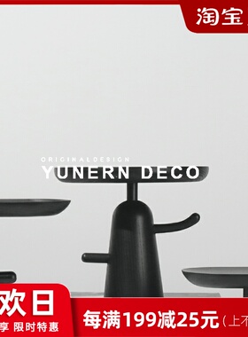 简约现代黑色木质餐桌茶几水果盘家居收纳托盘软装饰品样板房摆件