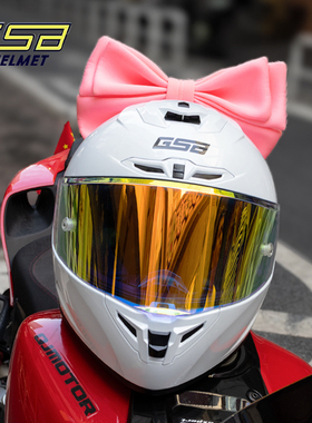 gsb361头盔女摩托车粉蝴蝶结机车骑行个性可爱白色3c安全装备全盔