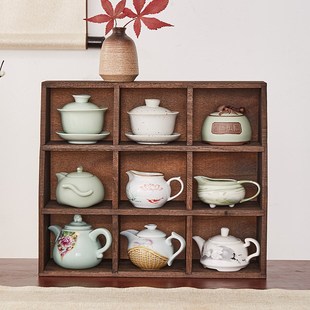 实木茶杯收纳架小型博古架桌面置物架多宝格架紫砂壶摆放架展示架
