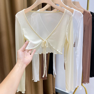 薄款 空调衫 配裙子吊带外搭披肩长袖 开衫 短款 网纱小坎肩上衣女夏季