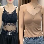 美背一体蕾丝带胸垫吊带背心文胸聚拢收副乳打底冰丝大胸显小内衣