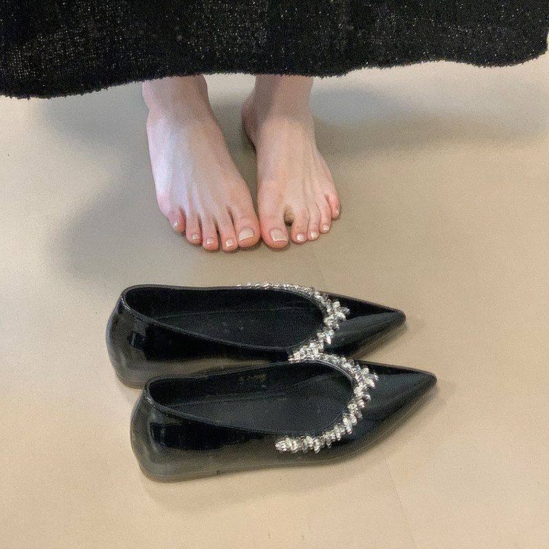 法式裸色尖头气质单鞋女2025春季新款小个子增高水钻通勤平底女鞋,女鞋,帆布鞋,淘宝优惠券,粉丝福利购,淘宝优惠卷