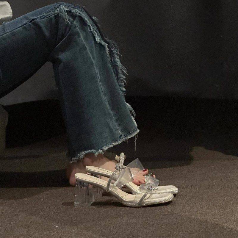爆款女鞋夏季新款凉鞋女中跟水晶跟高跟鞋粗跟两穿水钻外穿凉拖鞋,女鞋,其他拖鞋,淘宝优惠券,粉丝福利购,淘宝优惠卷
