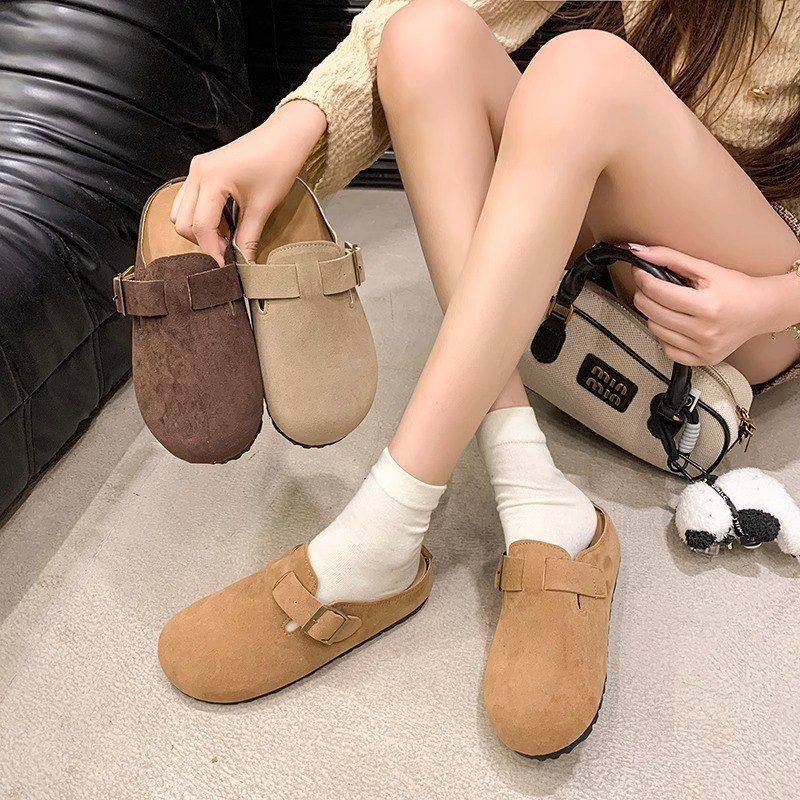 2025春夏新款博肯鞋法式复古包头半拖鞋女外穿懒人单鞋平底勃肯鞋,女鞋,帆布鞋,淘宝优惠券,粉丝福利购,淘宝优惠卷