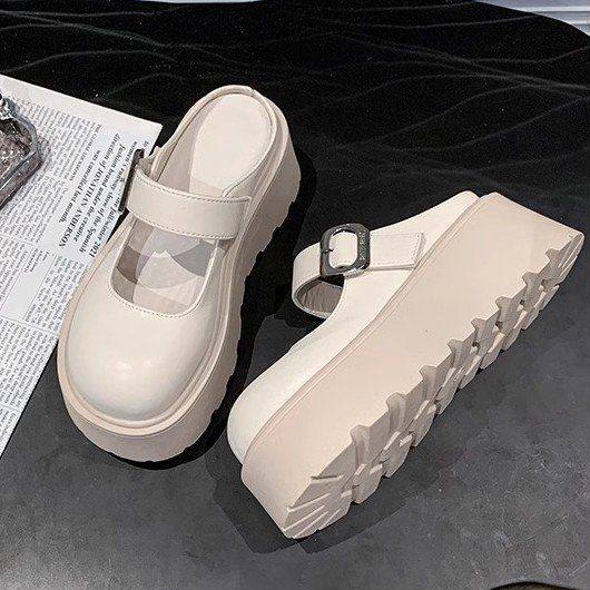 2025春秋新款百搭松糕包头拖女厚底增高皮带扣法式乐福一脚蹬单鞋,女鞋,乐福鞋（豆豆鞋）,淘宝优惠券,粉丝福利购,淘宝优惠卷