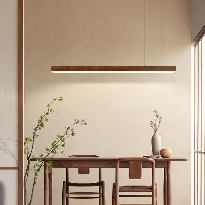 胡桃木色餐厅吊灯日式现代u简约新中式禅意茶室实木长条书房餐桌