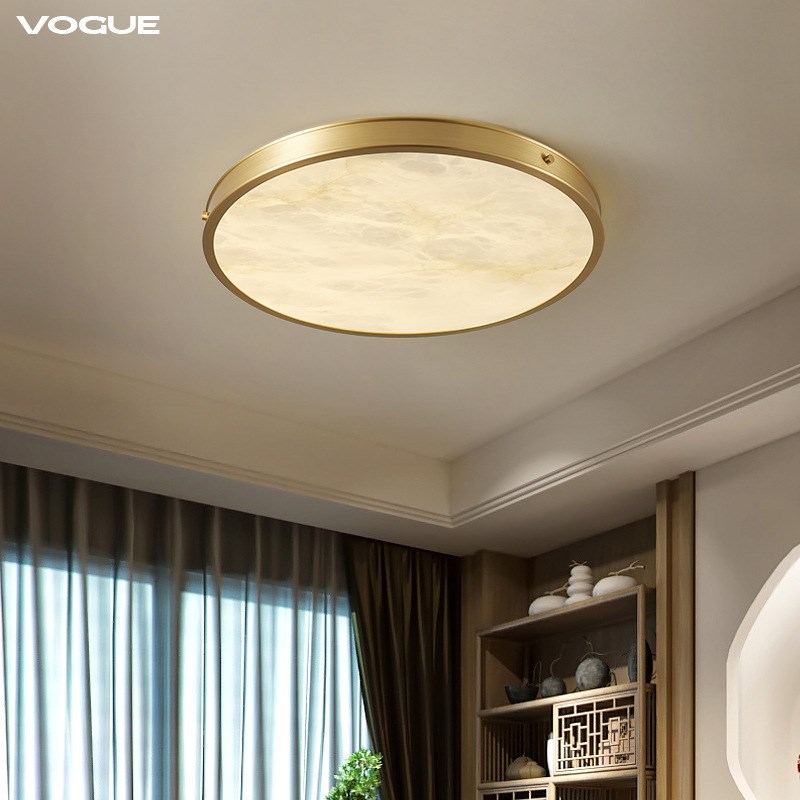 【皓月】新中式吸顶p灯全铜云石风别墅卧室客厅样板房石材顶灯