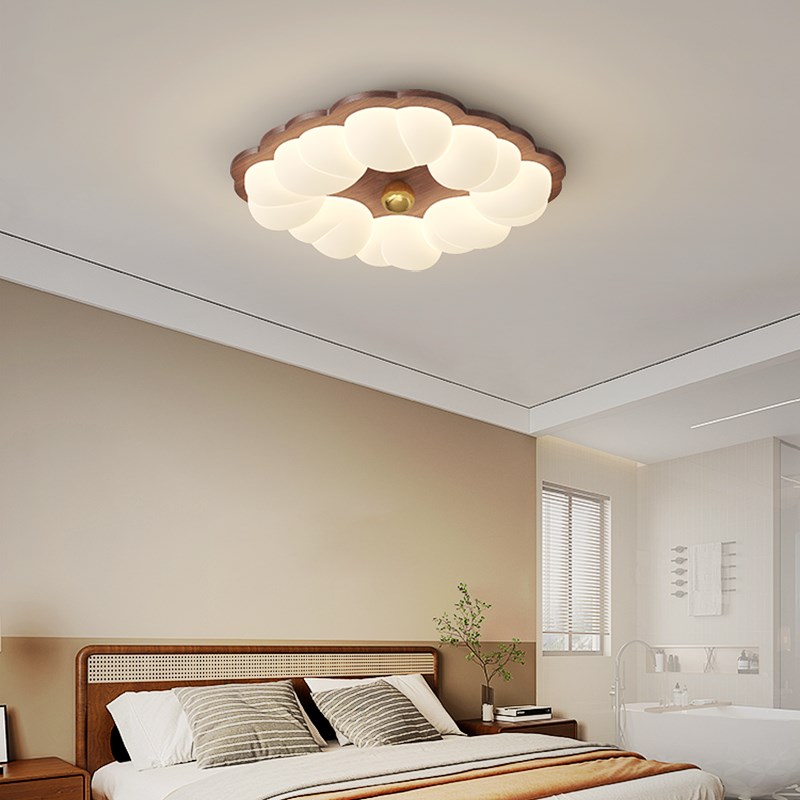 法式中古卧室吸顶灯新款实木奶油风2C025新款温馨浪漫花朵房卧室