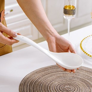 汤勺骨瓷家用长柄大勺粥勺稀饭z勺纯白大号长柄汤匙大容量盛汤勺