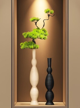 玄关入户细高花瓶摆件高级v感家居客厅电视柜迎客松花艺花器装饰