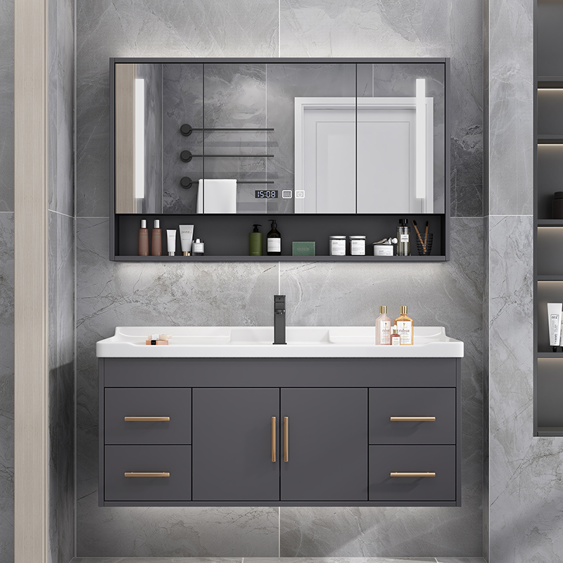 实木智能浴室柜现代简约洗脸池洗手盆柜组合N卫生间轻奢洗漱台面