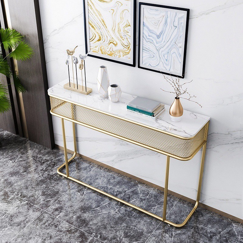 简约大理石玄关桌子门q厅金色铁艺靠墙走廊玄关台家用简易长条供