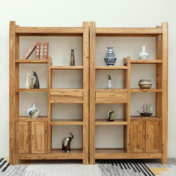 茶叶架子中式柜博古架简约现代多宝阁置物架老榆木展示柜实木隔断