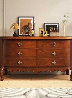 法式斗柜实木卧室小户型电视柜z边柜中古风玄关柜抽屉柜木色黑色