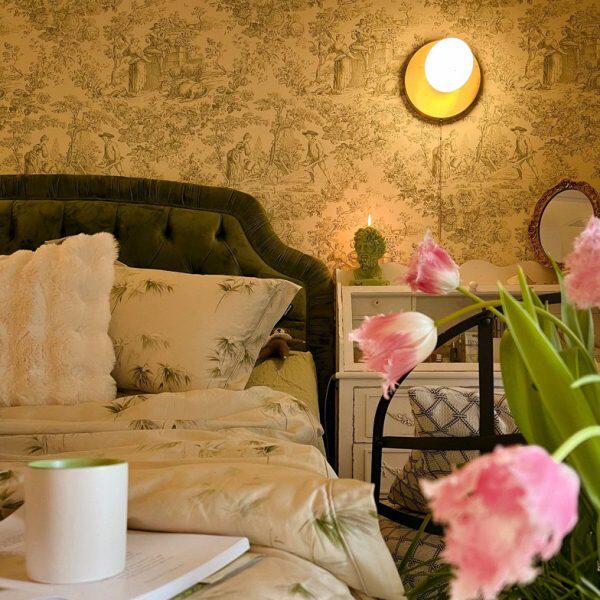 现货美式复古案头背景墙壁纸图卧室床环轻奢纸纯 墙纸人物保 法式