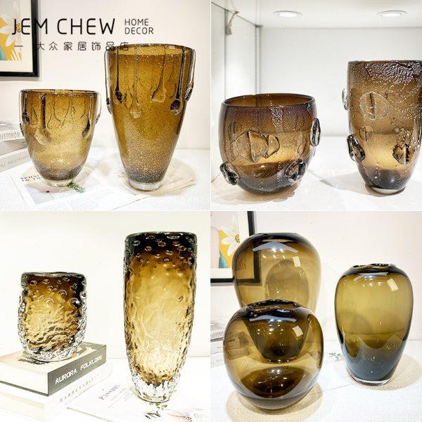 轻奢现代咖色玻璃花瓶玄关卧室床头柜软装家居饰品摆件餐桌客厅,家居饰品,花瓶,淘宝优惠券,粉丝福利购,淘宝优惠卷