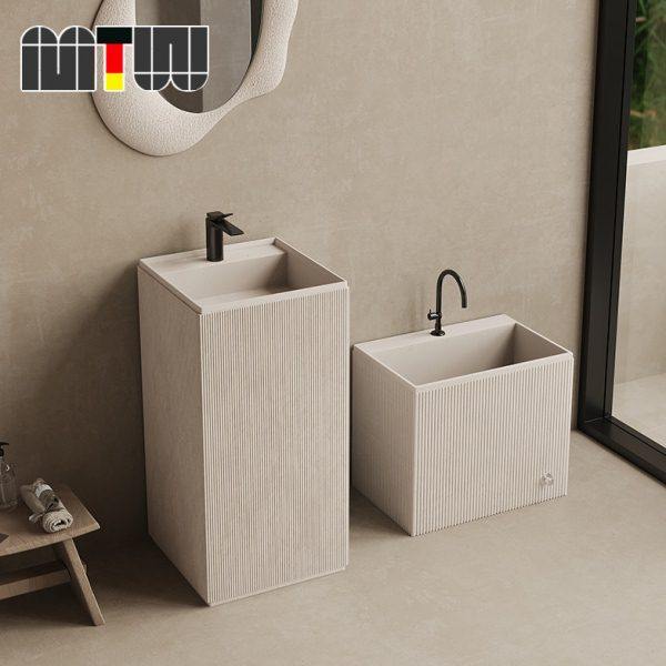 侘寂风立柱盆一体落地式阳台拖把池户外小型洗手盆石头艺术洗手台,家装主材,立柱盆,淘宝优惠券,粉丝福利购,淘宝优惠卷