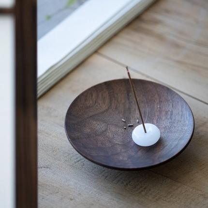 彩集堂 黑胡桃木玉石香插 简约中式香盘家用熏香炉线香托底座香器