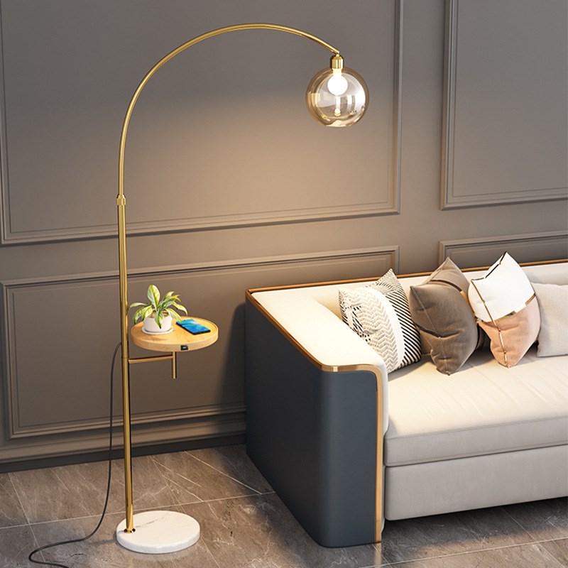 北欧创意沙发落地灯无线充USB充电卧室床头立式S台灯置物架落地灯