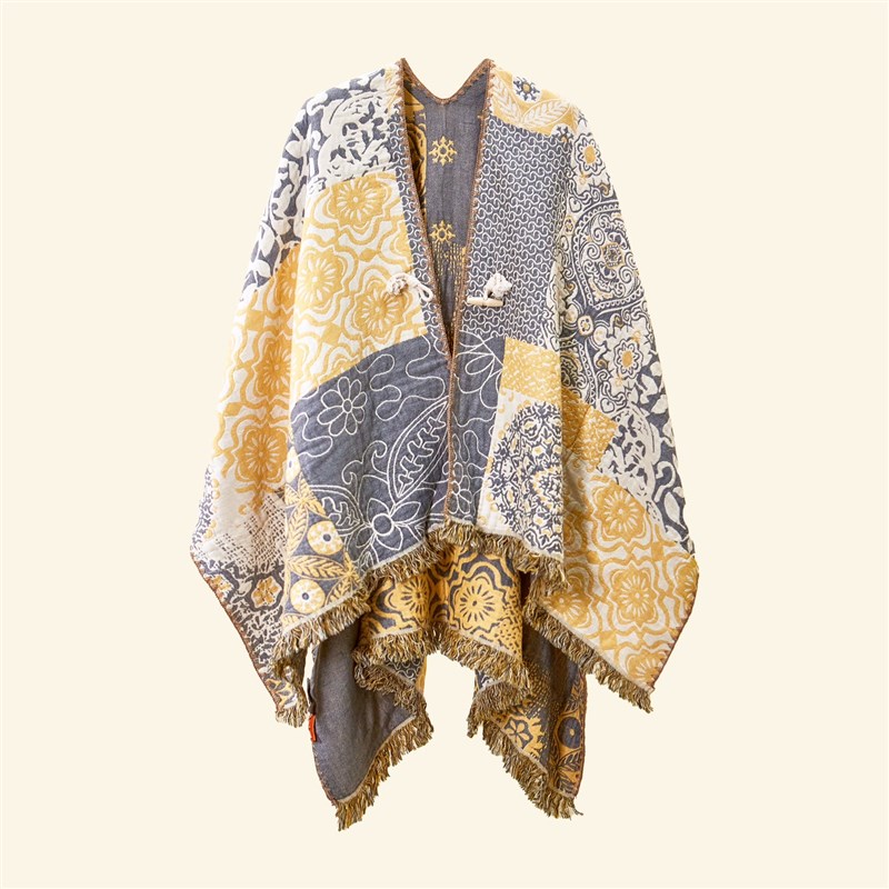 无季法式!空气全p棉四层纱色织大提花 双面流苏披肩毯