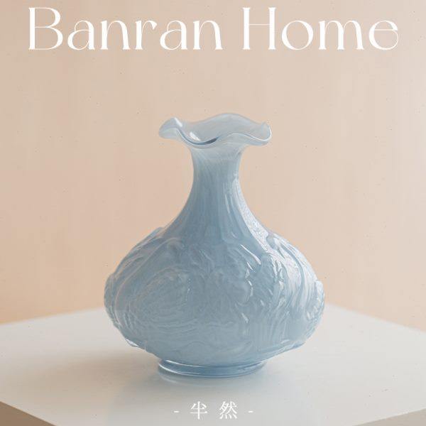 北欧琉璃花瓶浅蓝大肚手工玻璃云雾肌理客厅玄关插花摆件乔迁礼物,家居饰品,花瓶,淘宝优惠券,粉丝福利购,淘宝优惠卷