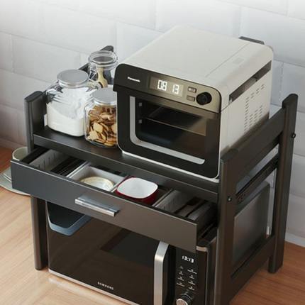 厨房微波炉置物架子带抽屉烤箱收纳可伸缩家用双层台面多功能橱柜