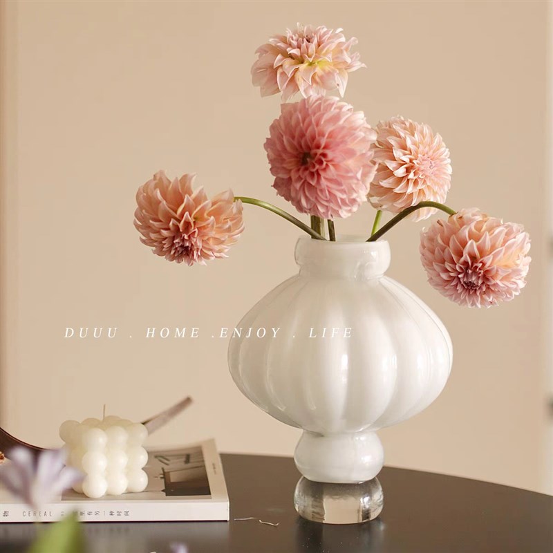 复古中古风灯笼造型玻p璃花瓶家用艺术插花摆件客厅装饰花器高级