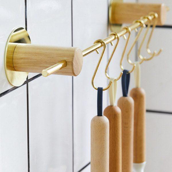 厨房挂杆免打孔轻奢实木墙上壁挂式厨具锅铲勺子挂钩收纳置物架子,厨房/烹饪用具,厨房墙壁置物架/厨房墙壁挂架,淘宝优惠券,粉丝福利购,淘宝优惠卷