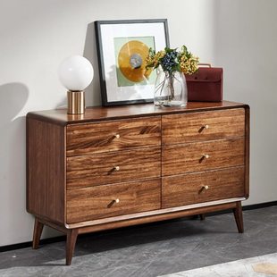 乌金木实木六斗柜卧室储物柜客厅收纳柜意式极简轻奢原木六斗橱柜