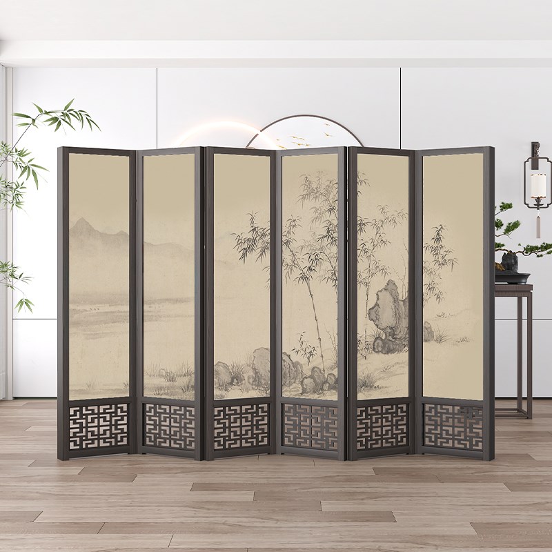 实木屏风隔断中式仿古屏风镂空玄关客厅办W公屏风双面图