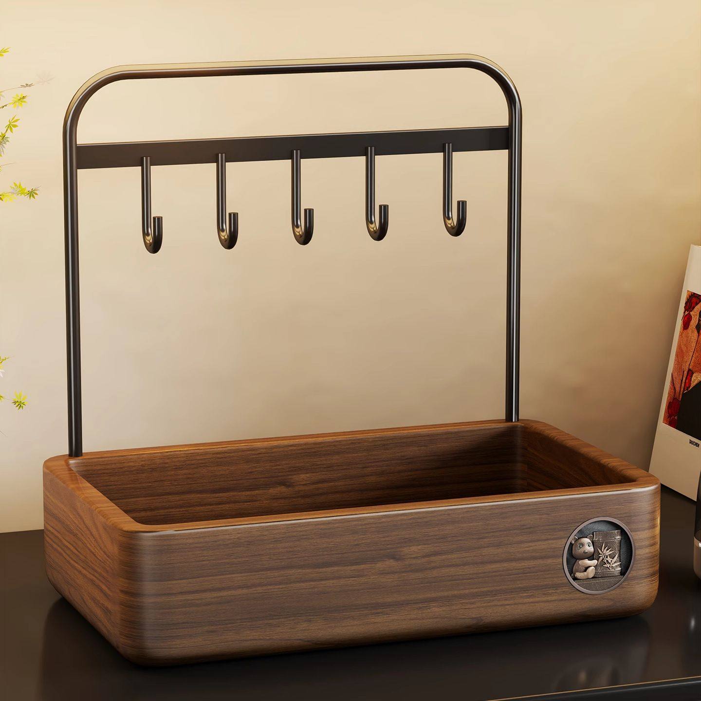 实木玄关钥匙收纳装饰盒摆件入户门口鞋柜上置物架桌面首饰整理架